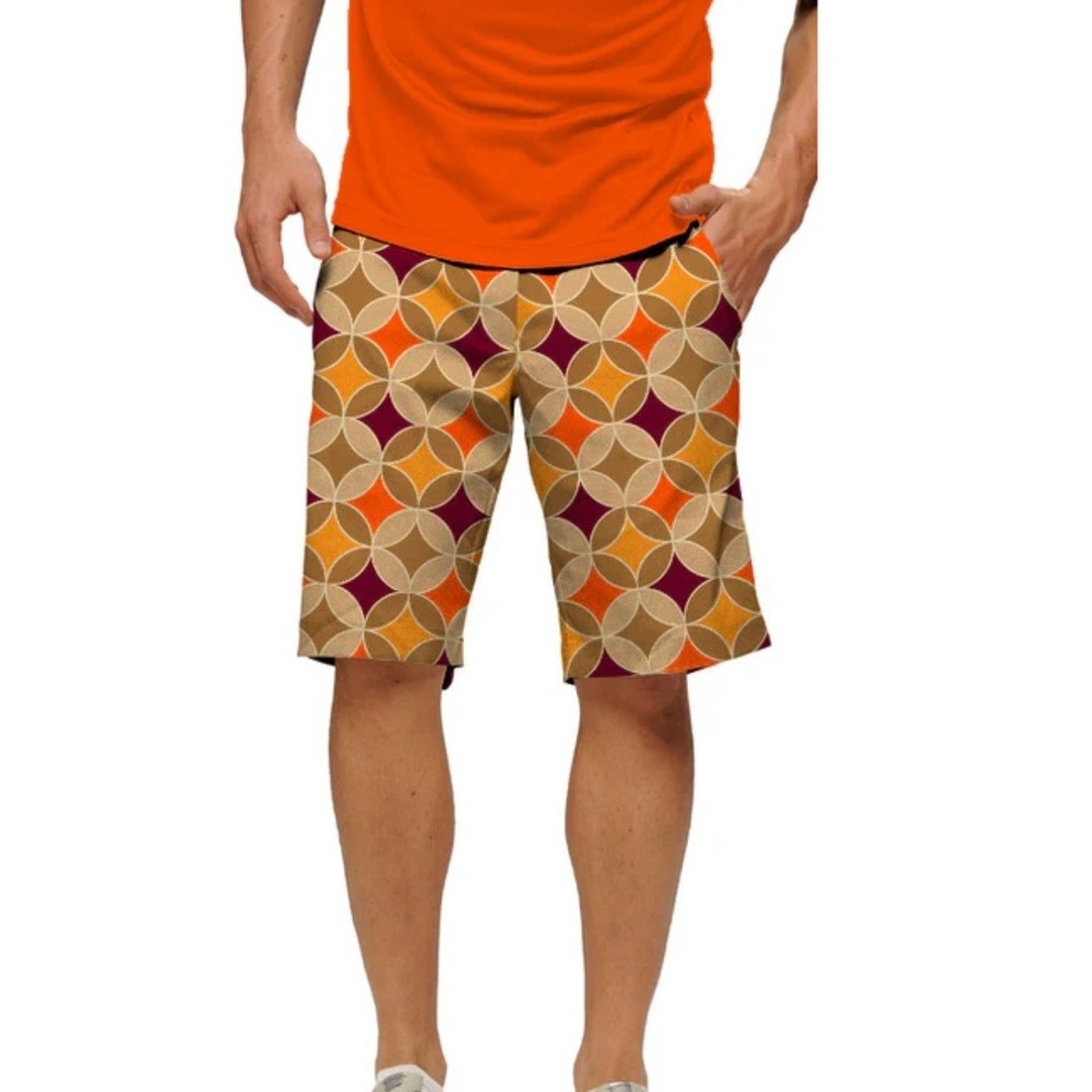 Loudmouth Golf Shorts Mens 36 Havercamps Orange Brown Geometric Retro Print NWT